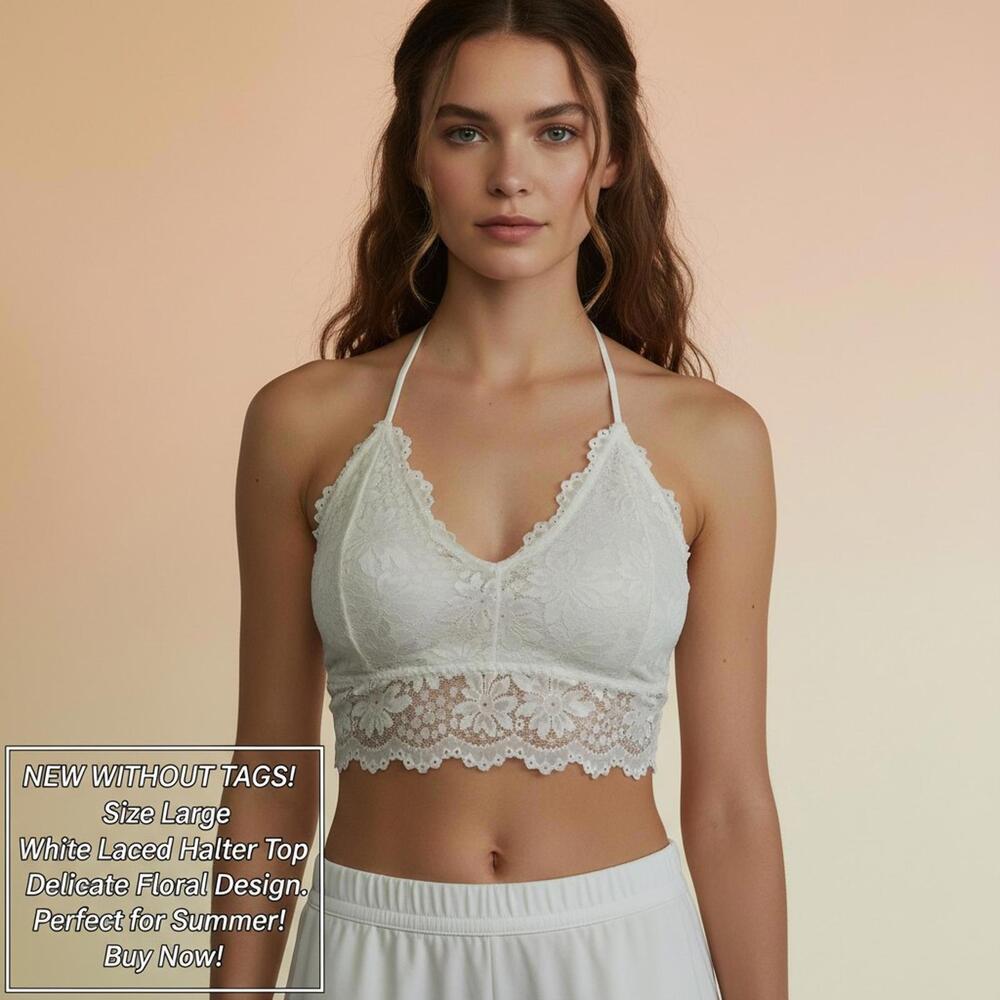 White Laced Halter Crop Top Size Large